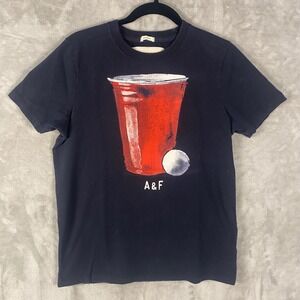 Abercrombie & Fitch Mens Graphic T Shirt Red Cup Beer Pong A&F Black See Desc
